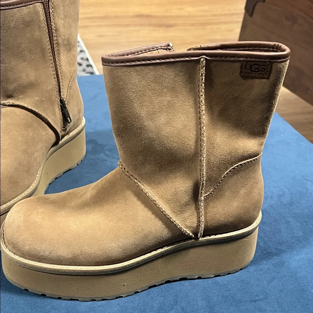 UGG Chestnut Suede Platform Mid-Calf Winter Boots